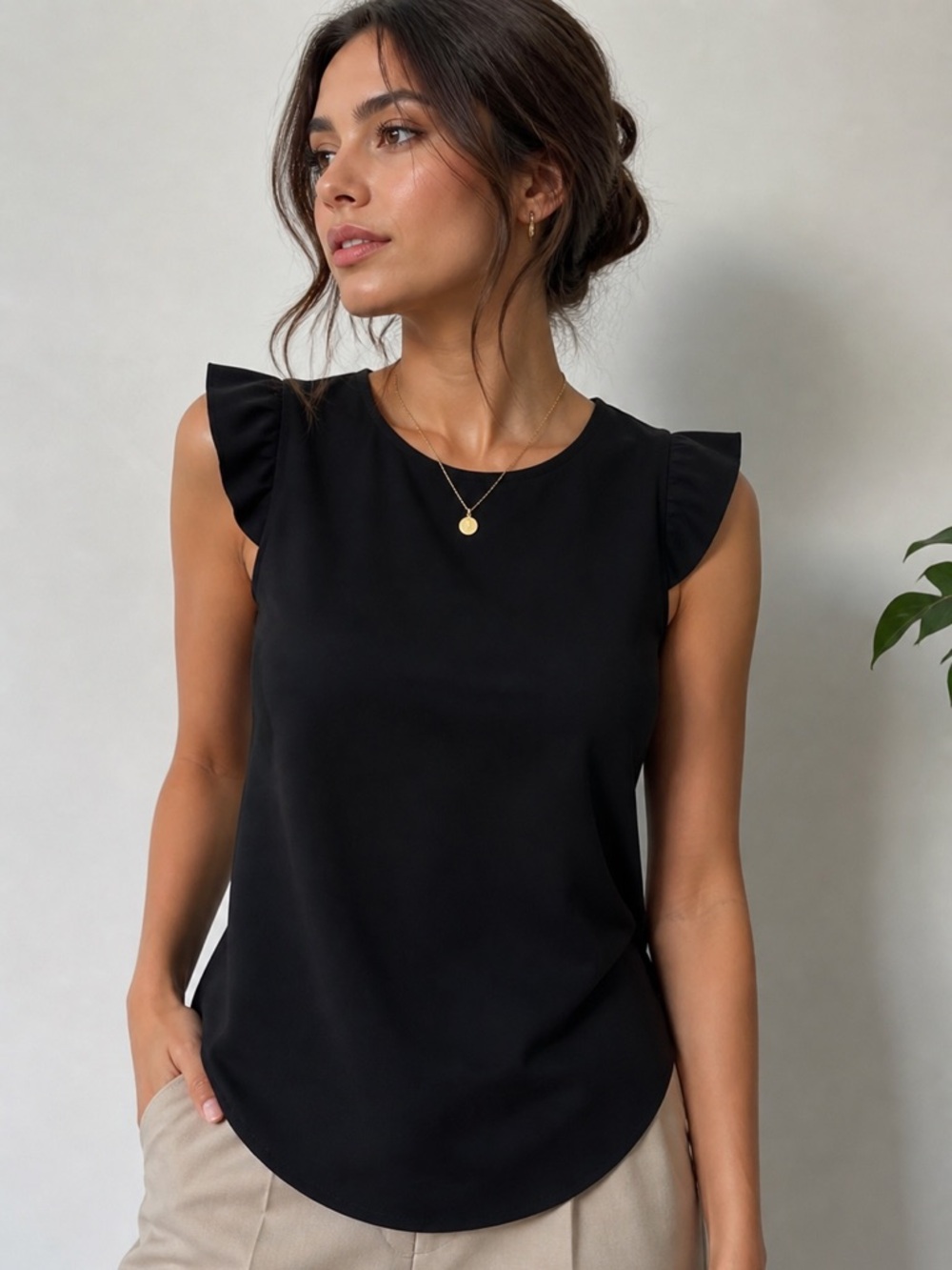 Monteau Dark Blue Ruffle Sleeve Blouse
